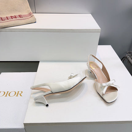 DIOR 26S BOW SLINGBACK SANDALS 45MM IN IVORY WHITE SATIN