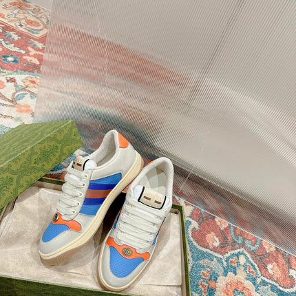 GUCCI 26S SCREENER SNEAKER IN LIGHT BEIGE MIX BLUE LEATHER