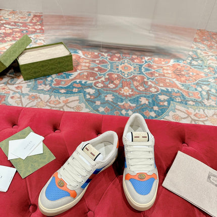 GUCCI 26S SCREENER SNEAKER IN LIGHT BEIGE MIX BLUE LEATHER