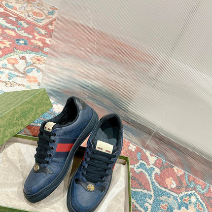 GUCCI 26S SCREENER SNEAKER IN NAVY BLUE CANVAS