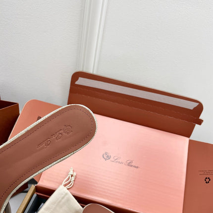 LP 26S HIGH HEEL SANDALS IN LIGHT BEIGE CANVAS AND GREY CALFSKIN