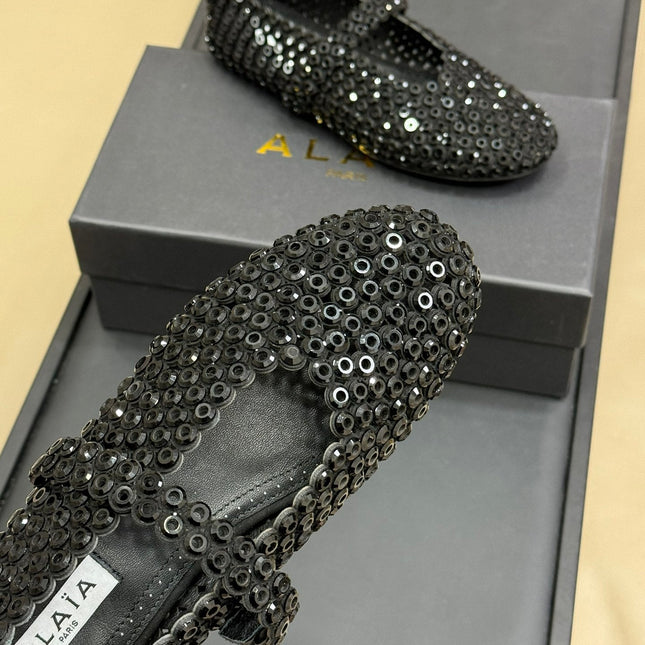 CRYSTAL-EMBELLISHED BALLERINA SHOES BLACK