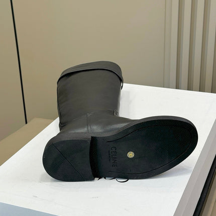 CELINE 26S HIGH-TOP BOOTS IN BLACK CALFSKIN WITH GOLD HARDWARE