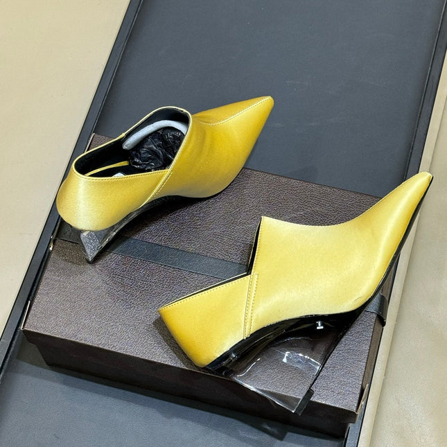ALAIA 26S TRANSPARENT HIGH HEELS IN YELLOW SATIN