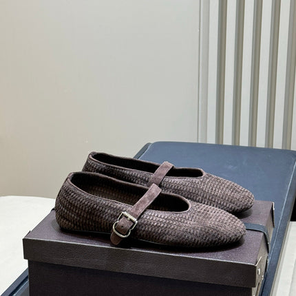 ALAIA 26S KNIT BALLET FLATS IN DARK BROWN SUEDE