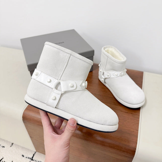 BALENCIAGA 25S ALASKA ANKLE BOOTS IN WHITE SUEDE AND LAMBSKIN