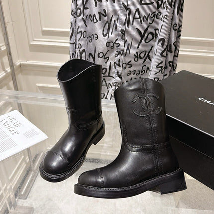 CHANEL 26S MID CALF BOOTS 30 MM IN BLACK CALFSKIN