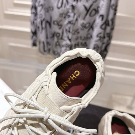 CHANEL 26S LACE UP SNEAKERS IN WHITE LAMBSKIN DIAMOND QUILTING