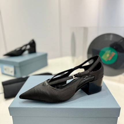 PRA STRAP CUT-OUT PUMPS BLACK SATIN
