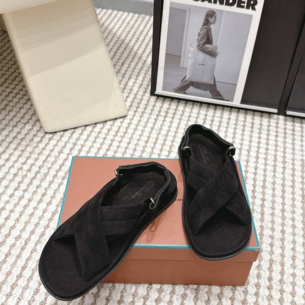 LP 26S CROSS-STRAP SANDALS IN BLACK SUEDE