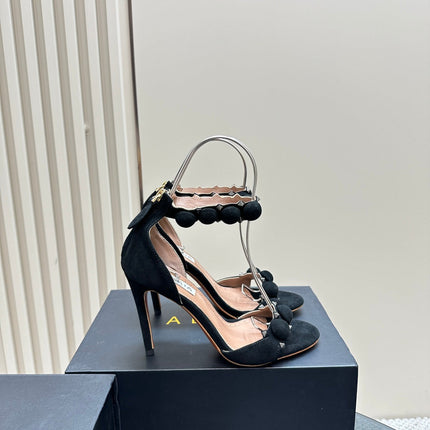 ALAIA HIGH HEEL SANDAL 10 CM IN BLACK SUEDE