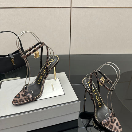 TOM FORD 26S HEELED SANDALS 100 MM IN LEOPARD PRINT CALFSKIN STYLE 1