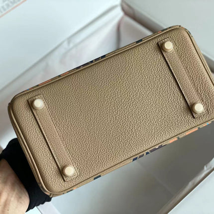 BIRKIN 25 BAG IN PEANUT BROWN CALFSKIN WITH COLORFUL STICKER