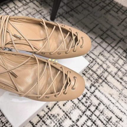 CHLOÉ 26S LACE-UP HEELS 60 MM IN NUDE BEIGE CALFSKIN