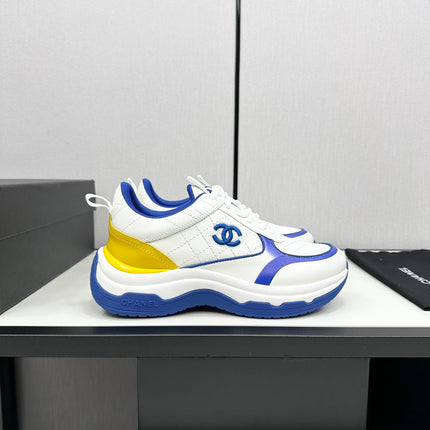 CC SNEAKER IN WHITE MIX COBALT BLUE EMBROIDERED LAMBSKIN
