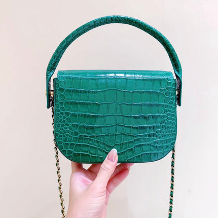 CHANEL 26S MINI BOX BAG 15 IN GREEN CALFSKIN CROCODILE EMBOSSED