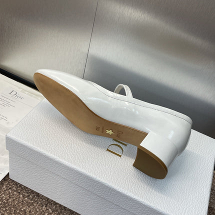 DIOR 25S ROUND-TOE MARY JANE BALLET FLATS IN WHITE CALFSKIN