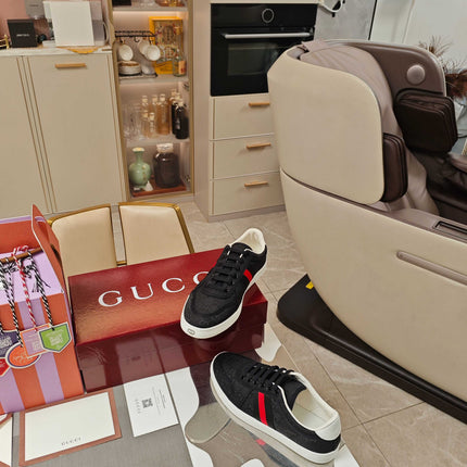 GUCCI 26S GG WEB SNEAKERS IN BLACK GG CANVAS