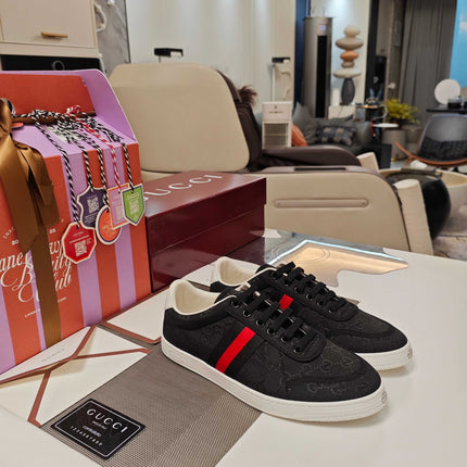 GUCCI 26S GG WEB SNEAKERS IN BLACK GG CANVAS