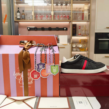 GUCCI 26S GG WEB SNEAKERS IN BLACK GG CANVAS