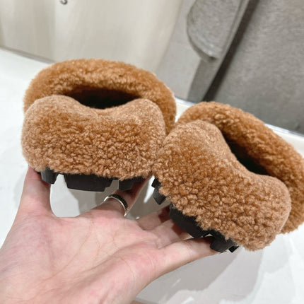 MIUMIU 26S SANDALS IN LIGHT BROWN SHEARLING WITH LOGO LETTERING