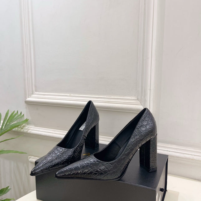 ALAIA 26S HIGH HEELS 95 MM IN BLACK CROCODILE-EMBOSSED CALFSKIN