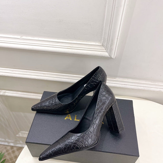 ALAIA 26S HIGH HEELS 95 MM IN BLACK CROCODILE-EMBOSSED CALFSKIN
