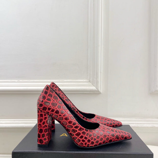 ALAIA 26S HIGH HEELS 95 MM IN DARK RED CROCODILE-EMBOSSED CALFSKIN