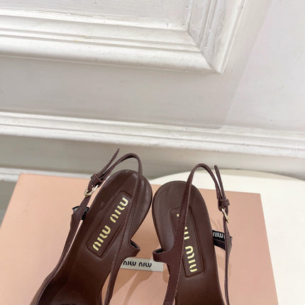 MIUMIU 26S SLINGBACK PUMPS 85MM IN CHOCOLATE BROWN CALFSKIN