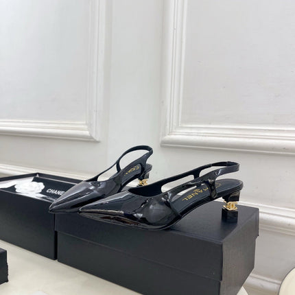 CHANEL 26S POINTED TOE HIGH HEELS 55 MM IN BLACK PATENT LAMBSKIN