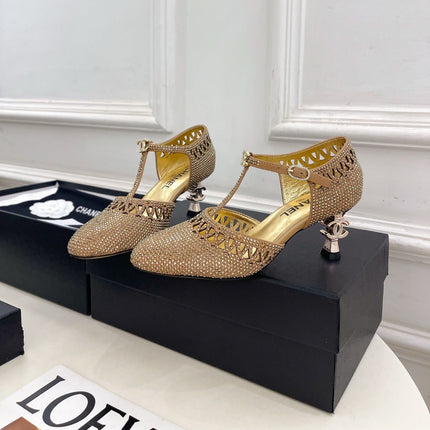 CHANEL 26S HIGH HEELS 65 MM IN GOLD WITH CRYSTAL EMBELLISHMENTS