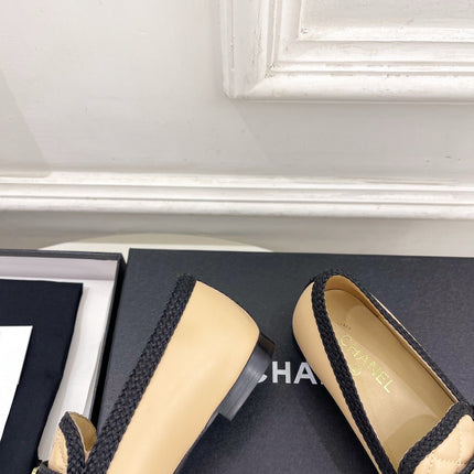 CHANEL 26S LOAFER MULES IN BEIGE LAMBSKIN AND BLACK FABRIC