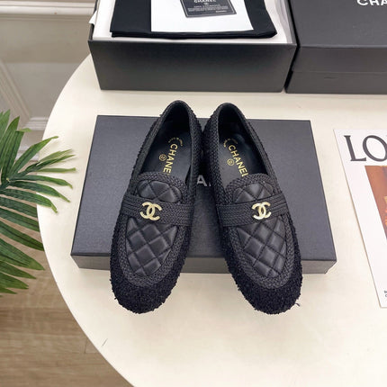CHANEL 26S LOAFER MULES IN BLACK LAMBSKIN AND TWEED