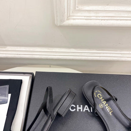 CHANEL 26S FLAT POINTED TOE SLINGBACK IN BLACK MESH