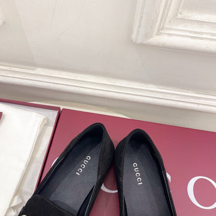 GUCCI 26S LOAFERS MM IN BLACK SUEDE WITH SILVER HARDWARE
