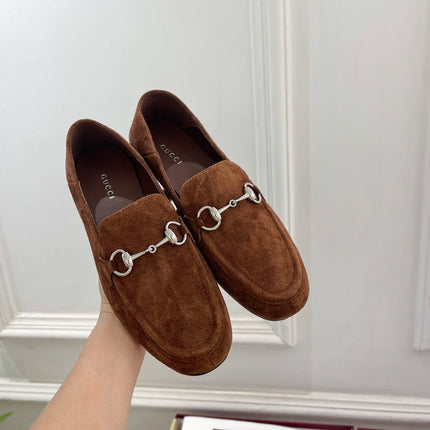 GUCCI 26S LOAFERS MM IN BROWN SUEDE WITH SILVER HARDWARE