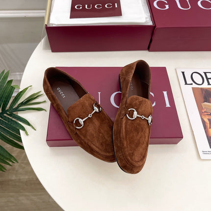 GUCCI 26S LOAFERS MM IN BROWN SUEDE WITH SILVER HARDWARE