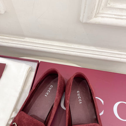 GUCCI 26S LOAFERS MM IN DARK RED SUEDE WITH SILVER HARDWARE